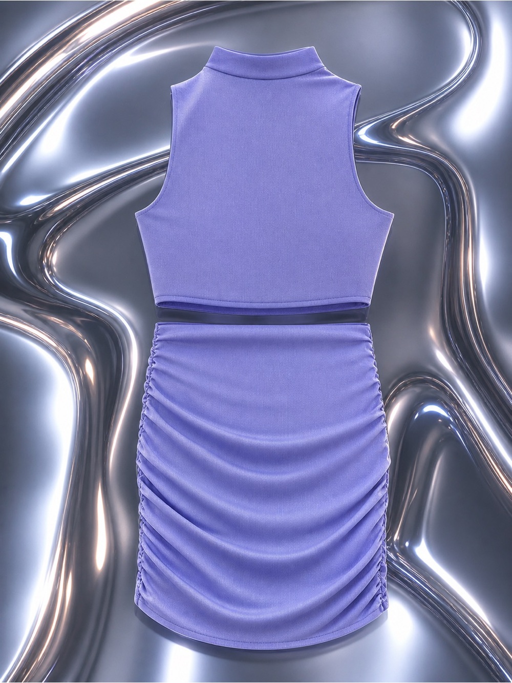SHEIN Sleeveless Mock Neck Ruched Bodycon Dress - Lavender